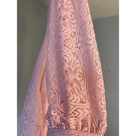 Free People sz 2 pink lace boho prairie knee length long sleeve dress - Picture 4 of 5